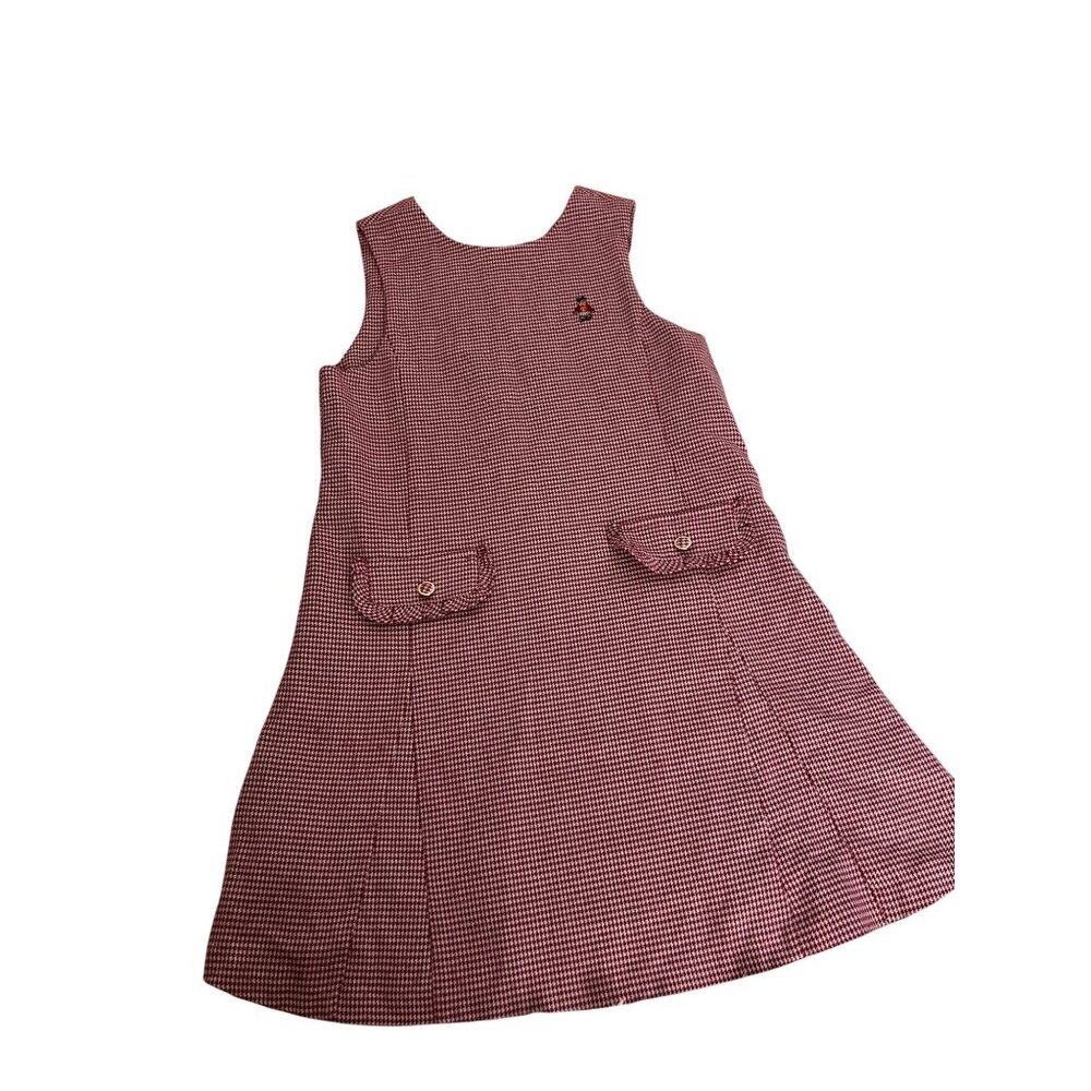 Teenie Weenie Kids Size 130/64 (Girls 8) Red Houndstooth Jumper Dress Preppy